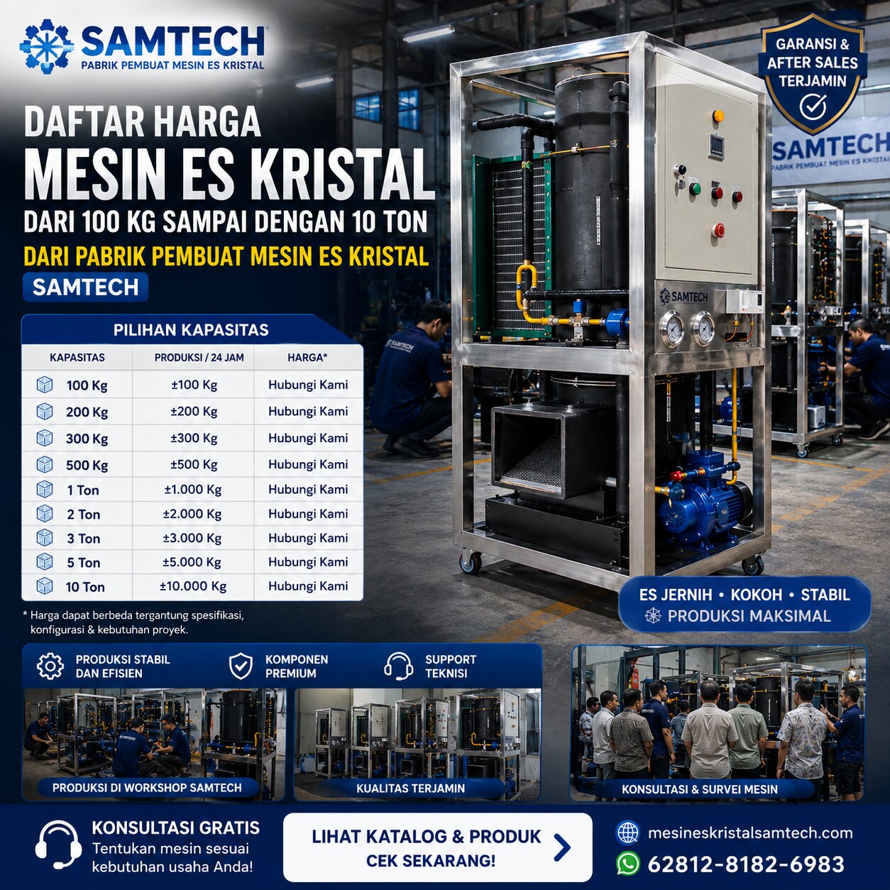 Daftar Harga Mesin Es Kristal dari 100 Kg sampai dengan 10 Ton dari Pabrik Pembuat Mesin Es Kristal 